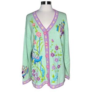 Storybook Knits vintage butterfly cardigan sweater mint green
